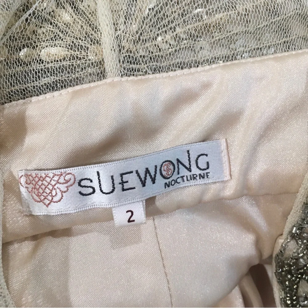 Sue Wong Nocturne BHLDN beaded embroidered champagne Maxi Dress woman’s size 2 - Picture 7 of 9